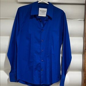 GUESS Men's Long-Sleeve Dress Shirt in Cobalt Blue